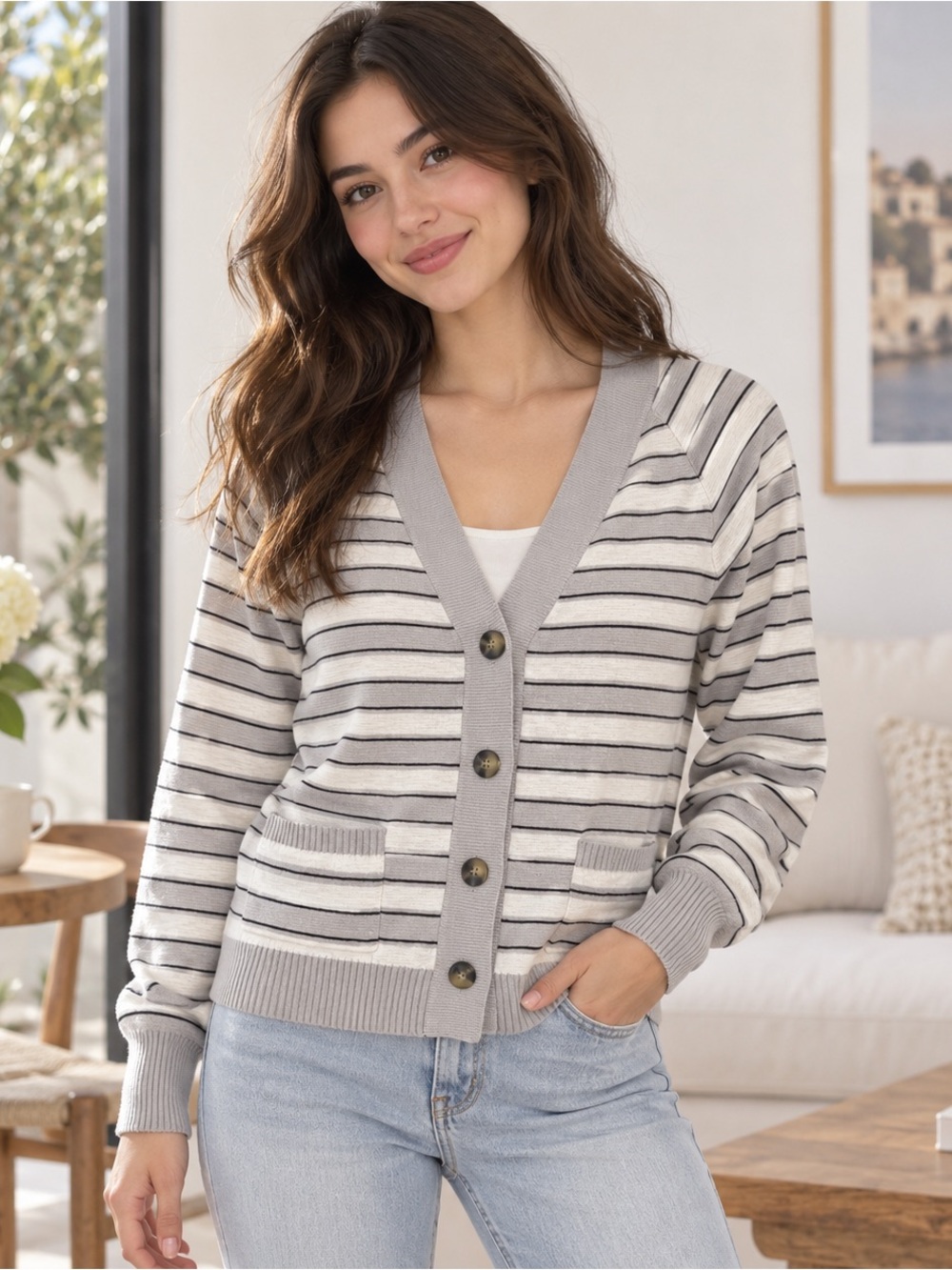 KBB by Kahlana Striped Button Front Cardigan Oversized NWT XXS